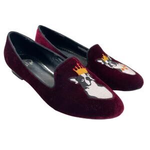 C. Wonder Burgundy Velvet Boston Terrier Crown Loafers Size 11 Women’s
